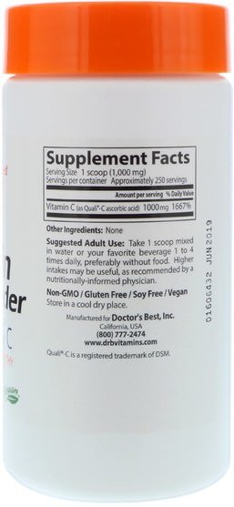 維生素，維生素C，維生素C粉和晶體，維生素C抗壞血酸 - Doctors Best, Vitamin C Powder, with Quali-C, 8.8 oz (250 g)