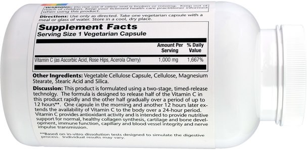 維生素，維生素c，維生素c釋放時間 - Solaray, Vitamin C, Two-Stage Timed-Release, 1.000 mg, 250 Vegetarian Capsules