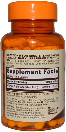 維生素，維生素c，維生素c釋放時間 - Sundown Naturals, Vitamin C, 500 mg, 90 Capsules