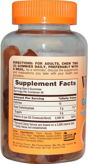 熱敏感產品，維生素，維生素D gummies - Sundown Naturals, Vitamin D3, Strawberry, Orange, and Lemon Flavored, 2000 IU, 90 Gummies