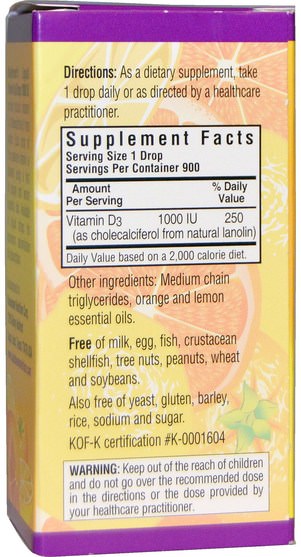維生素，維生素D3 - Bluebonnet Nutrition, Liquid Vitamin D3 Drops, Natural Citrus Flavor, 1.000 IU, 1 fl oz (30 ml)