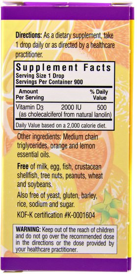 維生素，維生素D3 - Bluebonnet Nutrition, Liquid Vitamin D3 Drops, Natural Citrus Flavor, 2.000 IU, 1 fl oz (30 ml)