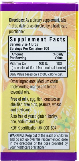 維生素，維生素D3 - Bluebonnet Nutrition, Liquid Vitamin D3 Drops, Natural Citrus Flavor, 400 IU, 1 fl oz (30 ml)