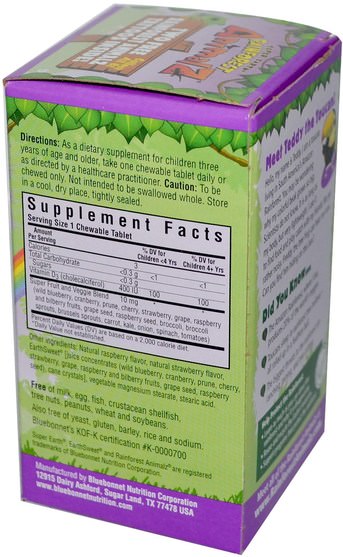 維生素，維生素D3 - Bluebonnet Nutrition, Super Earth, Rainforest Animalz, Vitamin D3, Mixed Berry, 400 IU, 90 Chewable Tablets