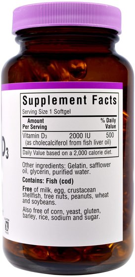 維生素，維生素D3 - Bluebonnet Nutrition, Vitamin D3, 2.000 IU, 250 Softgels