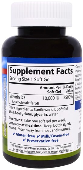 維生素，維生素D3 - Carlson Labs, Vitamin D3, 10.000 IU, 120 Soft Gels