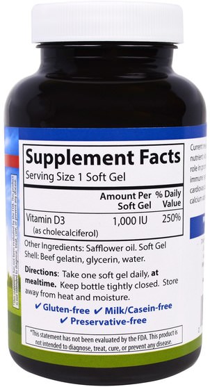 維生素，維生素D3 - Carlson Labs, Vitamin D3, 1000 IU, 250 Soft Gels