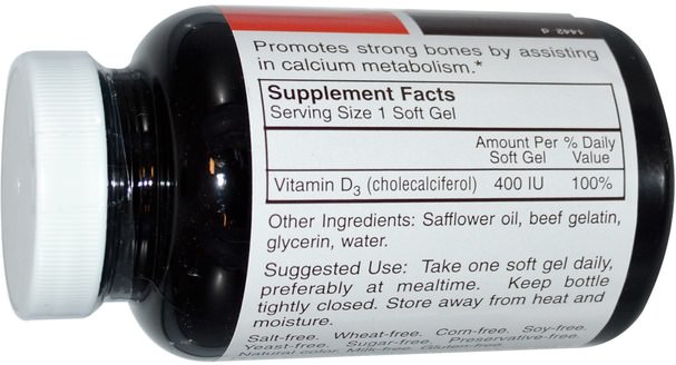 維生素，維生素D3 - Carlson Labs, Vitamin D3, 400 IU, 250 Soft Gels