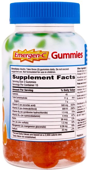 維生素，維生素D3 - Emergen-C, Immune Plus with Vitamin D Gummies, Super Orange, 45 Gummies