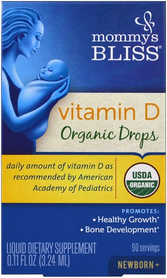 維生素，維生素D3 - Mommys Bliss, Vitamin D, Organic Drops, Newborn +, 0.11 fl oz (3.24 ml)