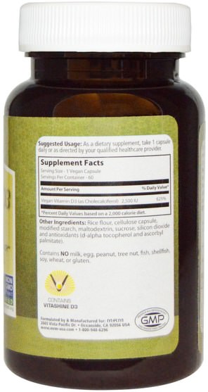 維生素，維生素D3 - MRM, Vegan Vitamin D3, 2.500 IU, 60 Vegan Capsules