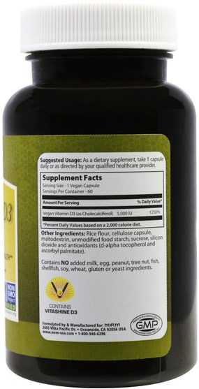 維生素，維生素D3 - MRM, Vegan Vitamin D3, 5.000 IU, 60 Vegan Caps