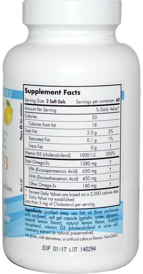 維生素，維生素D3 - Nordic Naturals, Ultimate Omega-D3, Lemon, 1000 mg, 120 Soft Gels