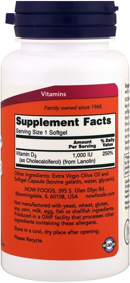 維生素，維生素D3 - Now Foods, Vitamin D-3, 1.000 IU, 360 Softgels
