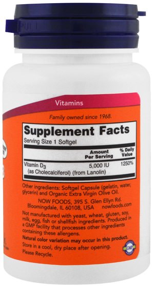 維生素，維生素D3 - Now Foods, Vitamin D-3, 5.000 IU, 240 Softgels