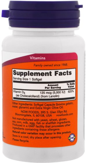 維生素，維生素D3 - Now Foods, Vitamin D-3, High Potency, 5.000 IU, 120 Softgels