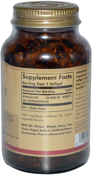維生素，維生素D3 - Solgar, Vitamin D3 (Cholecalciferol), 10.000 IU, 120 Softgels