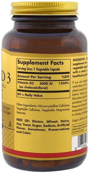 維生素，維生素D3 - Solgar, Vitamin D3 (Cholecalciferol), 5000 IU, 240 Vegetable Capsules