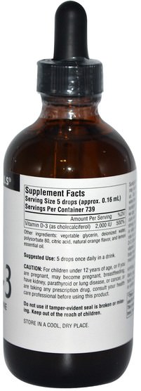維生素，維生素D3 - Source Naturals, Vitamin D-3, 4 fl oz (118.28 ml)