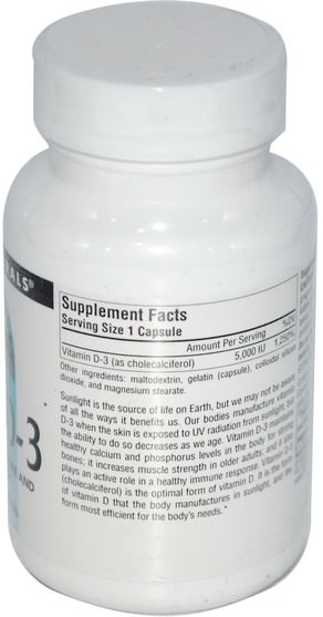 維生素，維生素D3 - Source Naturals, Vitamin D-3, 5.000 IU, 120 Capsules
