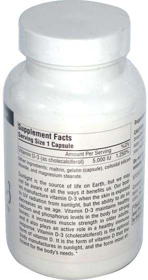 維生素，維生素D3 - Source Naturals, Vitamin D-3, 5.000 IU, 240 Capsules
