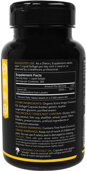 維生素，維生素D3 - Sports Research, Vitamin D3 With Organic Coconut Oil, 2000 IU, 360 Softgels