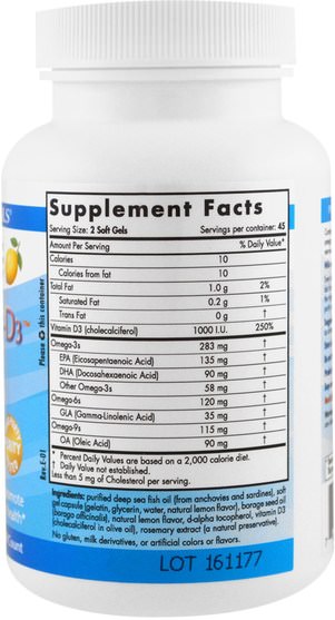維生素，維生素D3，兒童補品 - Nordic Naturals, Complete Omega-D3 Junior, Lemon, 500 mg, 90 Soft Gels