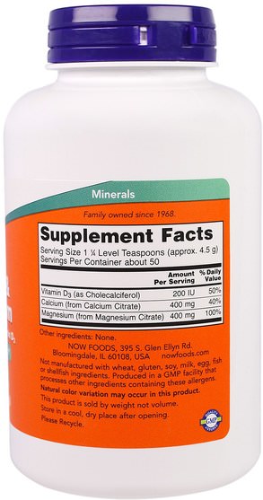維生素，維生素D3，補充劑，礦物質，鈣和鎂 - Now Foods, Calcium & Magnesium, 8 oz (227 g)