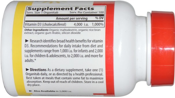 維生素，維生素D3 - Vibrant Health, Vitamin D3, 4.000 I.U., 100 OrganiTabs