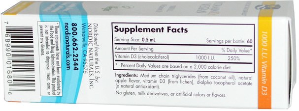 維生素，維生素D3，維生素D3液體 - Nordic Naturals, Vitamin D3, Vegan, 1000 IU, 1 fl oz (30 ml)