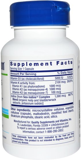 維生素，維生素d3，維生素k - Life Extension, Vitamins D and K, with Sea-Iodine, 60 Capsules