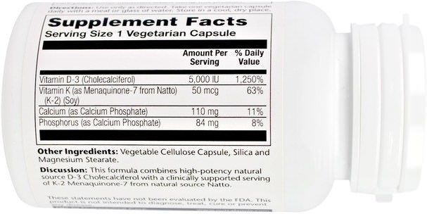 維生素，維生素d3，維生素k - Solaray, Vitamin D-3 & K-2, 5000 IU, 60 Veggie Caps