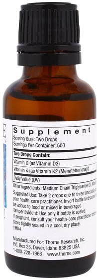 維生素，維生素d3，維生素k - Thorne Research, Vitamin D/K2, 1 fl oz (30 ml)