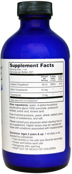 維生素，維生素e - A.C. Grace Company, Aqua-E, Water-Soluble Vitamin E with Tocopherols + Tocotrienols, 8 fl oz (237 ml)