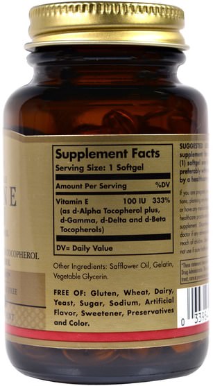 維生素，維生素e - Solgar, Natural Vitamin E, 100 IU, d-Alpha Tocopherol & Mixed Tocopherols, 100 Softgels