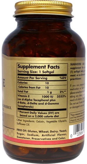 維生素，維生素e - Solgar, Natural Vitamin E, 1000 IU, 100 Softgels