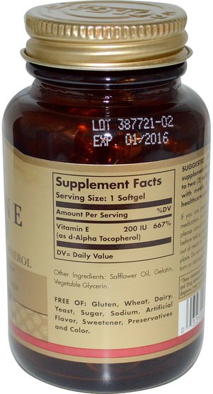 維生素，維生素e - Solgar, Natural Vitamin E, 200 IU, Pure d-Alpha Tocopherol, 100 Softgels