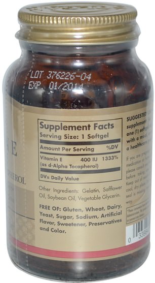 維生素，維生素E，補充劑，抗氧化劑 - Solgar, Natural Vitamin E, 400 IU, Pure d-Alpha Tocopherol, 100 Softgels