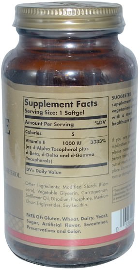 維生素，維生素E，維生素E混合生育酚 - Solgar, Natural Vitamin E, 1000 IU, d-Alpha Tocopherol & Mixed Tocopherols, 100 Vegetarian Softgels