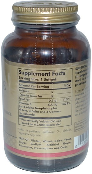 維生素，維生素E，維生素E混合生育酚 - Solgar, Natural Vitamin E, 400 IU, d-Alpha Tocopherol & Mixed Tocopherols 100 Softgels