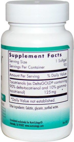 維生素，維生素E，維生素E生育三烯酚 - Nutricology, Delta-Fraction Tocotrienols, 125 mg, 90 Softgels