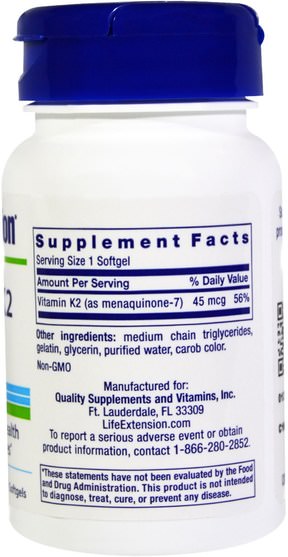 維生素，維生素K - Life Extension, Low Dose Vitamin K2 (MK-7), 45 mcg, 90 Softgels