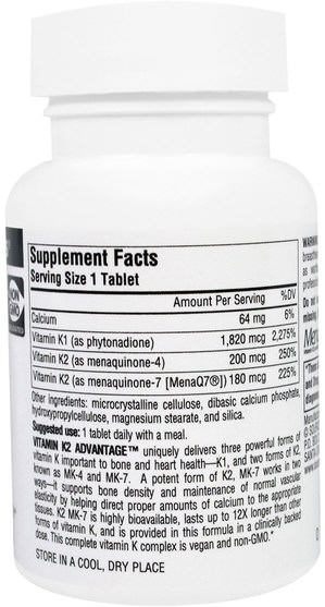 維生素，維生素K - Source Naturals, Vitamin K2 Advantage, 2.200 mcg, 60 Tablets