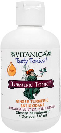 Turmeric Tonic, Ginger, 4 oz (118 ml) by Vitanica, 補充劑，抗氧化劑，薑黃素，薑黃 HK 香港