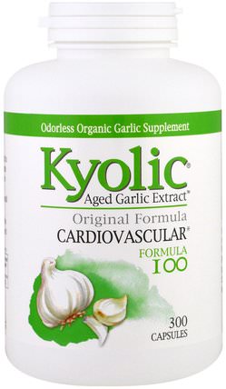 Aged Garlic Extract, Cardiovascular, Formula 100, 300 Capsules by Wakunaga - Kyolic, 補充劑，抗生素，大蒜，健康，心臟心血管健康，心臟支持 HK 香港