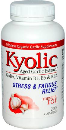 Aged Garlic Extract, Stress & Fatigue Relief, Formula 101, 200 Capsules by Wakunaga - Kyolic, 補充劑，抗生素，大蒜，健康，抗壓力 HK 香港