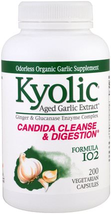 Aged Garlic Extract, Candida Cleanse & Digestion, Formula 102, 200 Vegetarian Caps by Wakunaga - Kyolic, 補充劑，抗生素 HK 香港