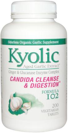 Aged Garlic Extract, Candida Cleanse & Digestion, Formula 102, 200 Vegetarian Tabs by Wakunaga - Kyolic, 補充劑，抗生素，大蒜 HK 香港