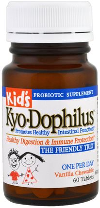 Kids Kyo-Dophilus, Vanilla Chewable, 60 Tablets by Wakunaga - Kyolic, 補充劑，益生菌，兒童益生菌 HK 香港