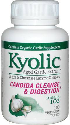 Aged Garlic Extract, Candida Cleanse & Digestion, Formula 102, 100 Vegetarian Tablets by Wakunaga - Kyolic, 補充劑，抗生素，大蒜，健康，排毒 HK 香港